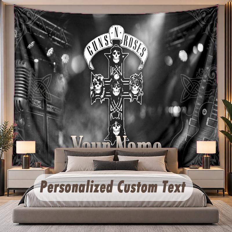 Custom Name Text Tapestry Guns N’ Roses Personalized Polyester Wall Tapestry For Bedroom And Room