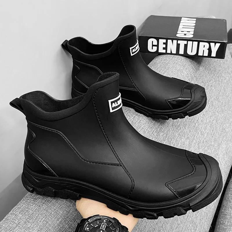 Men's Rain Shoes Short Socks Waterproof Cross-Border Thickened Warm Rubber Work Anti-Slip Fishing Kitchen Rain Boots Zapatillas