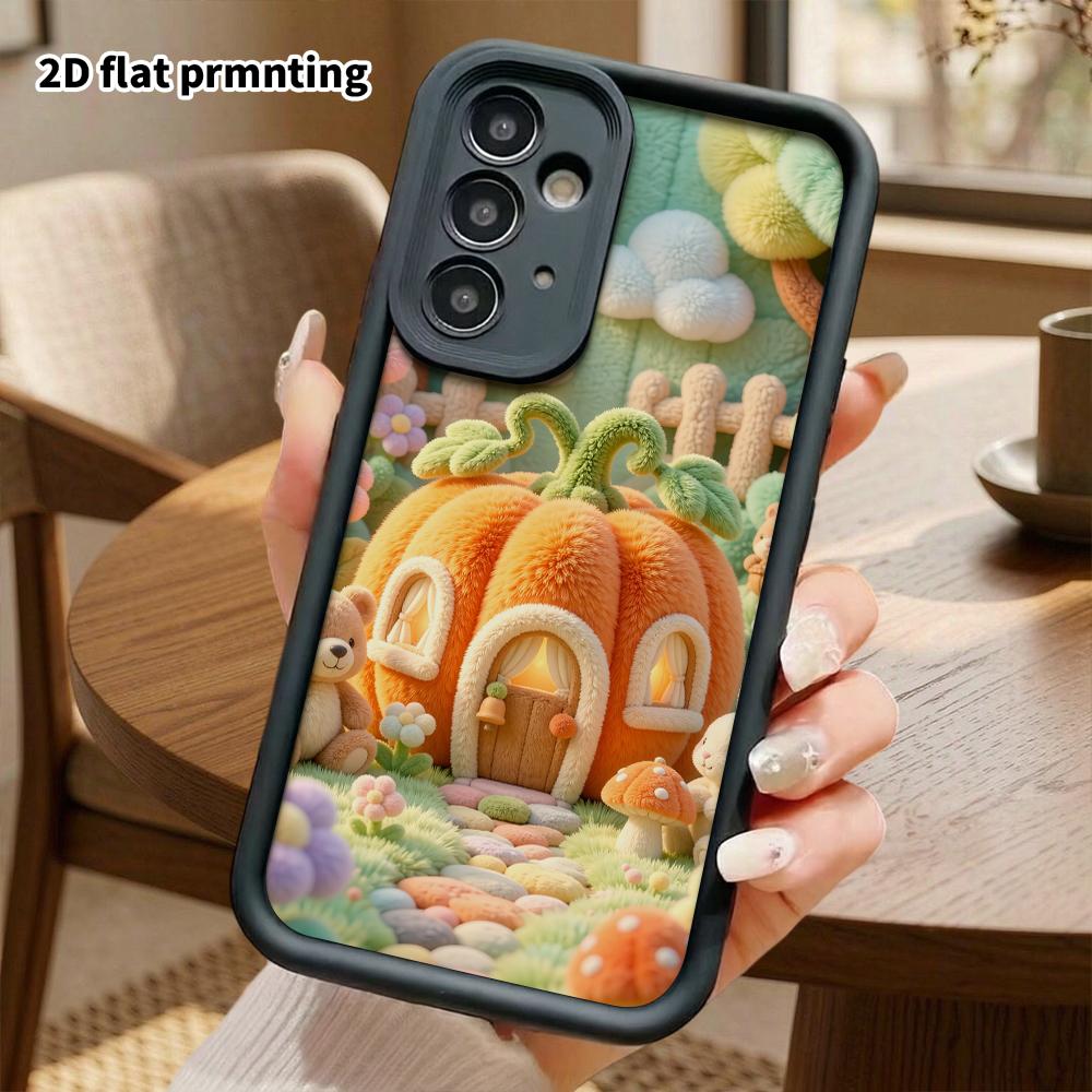 Phone Case: 2D Flat Design Suitable for Samsung Galaxy A34 A35 M05 M06 S20 S22 S21 FE Plus 5G Protective Case, Pumpkin Plush Cottage, Perfect Christma