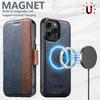 SUTENI Q-07 For iPhone 16 Pro Case Magnetic Color Splicing Cowhide Texture Leather Cover