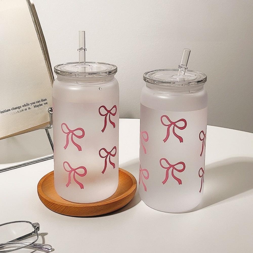 Bowknot Coffee Cup Transparent Water Bottle New Straw Mug