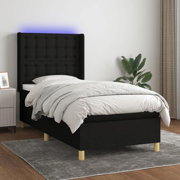 VidaXL Slatted Bed Base with Mattress and LED, Upholstered Bed, Single Bed, Adult Bed for Interior Bedroom, 3139151