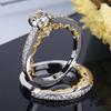 NEW Design Vintage Gold Color Luxury 2 Rounds Bijoux Silver Color Wedding Ring Set Cubic Zirconia  For Women Men