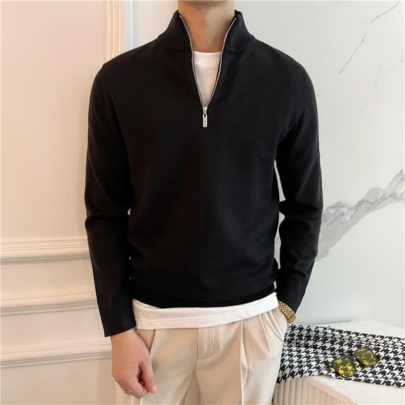 Autumn and Winter Half Turtleneck Sweater Men's Business Casual Retro Slim Bottoming POLO Long-sleeved Sweater Top
