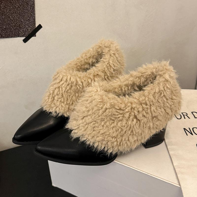 

Brown Short Boots for Women Autumn Winter Fashion Plush Slip-on Ankle Boots Black Pu Office Ladies Botines Chunky High Heels 40 чорний