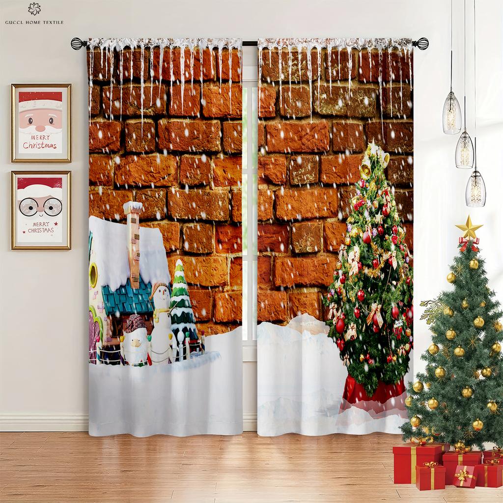 Christmas New Year Festival Decorative Curtains Christmas Tree Santa Claus Cartoon Print Bedroom Dining Room Decorative Curtains