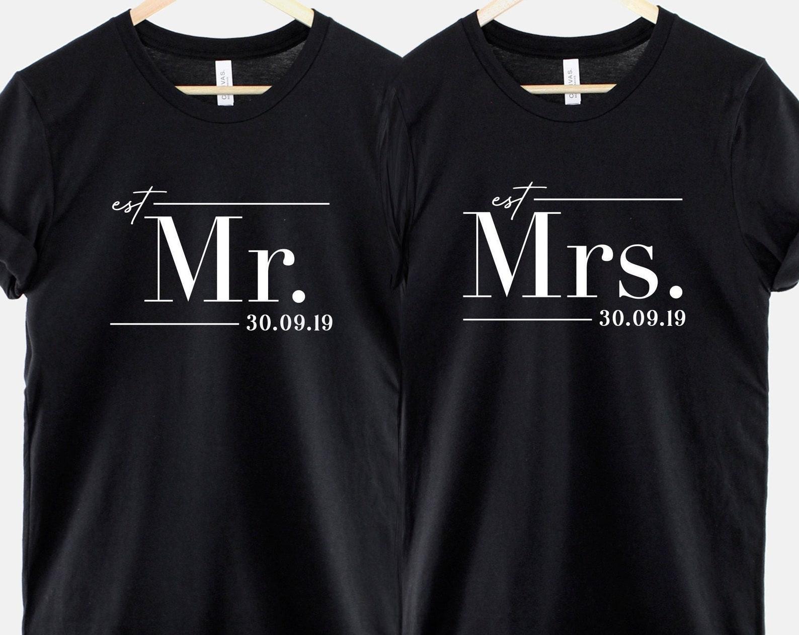 Personalized Mr and Mrs T-Shirts, Matching Couple Shirts, Wedding Couple Outfit, Bride Groom Gift, Custom Wedding Top 4XL