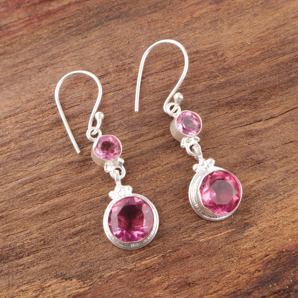 Pink Tourmaline Gemstone 925 Sterling Silver Handmade Jewelry Bridal Earrings EE-160-11