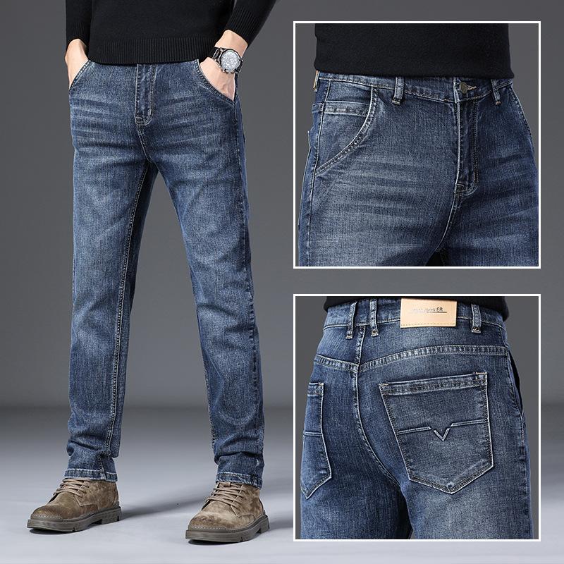 Autumn and Winter Jeans Men's Elastic Slim Straight Tide Brand Hundred Men's Trousers Thin New Men's Trousers