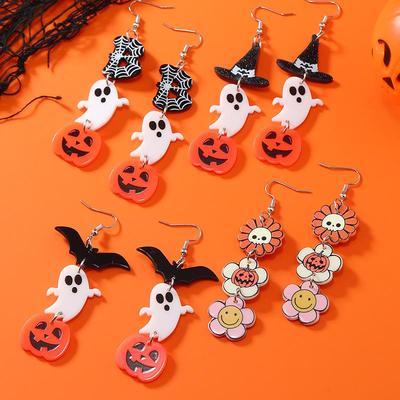 New Halloween Denim Ghost Face Acrylic Candy Basket Earrings