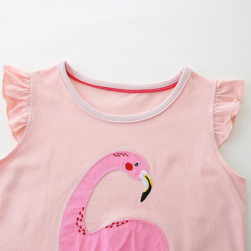 Girls' Short-Sleeve Dress Summer Cartoon Applique Round Neck Girl'S Tulle Dress Cute Princess Dress