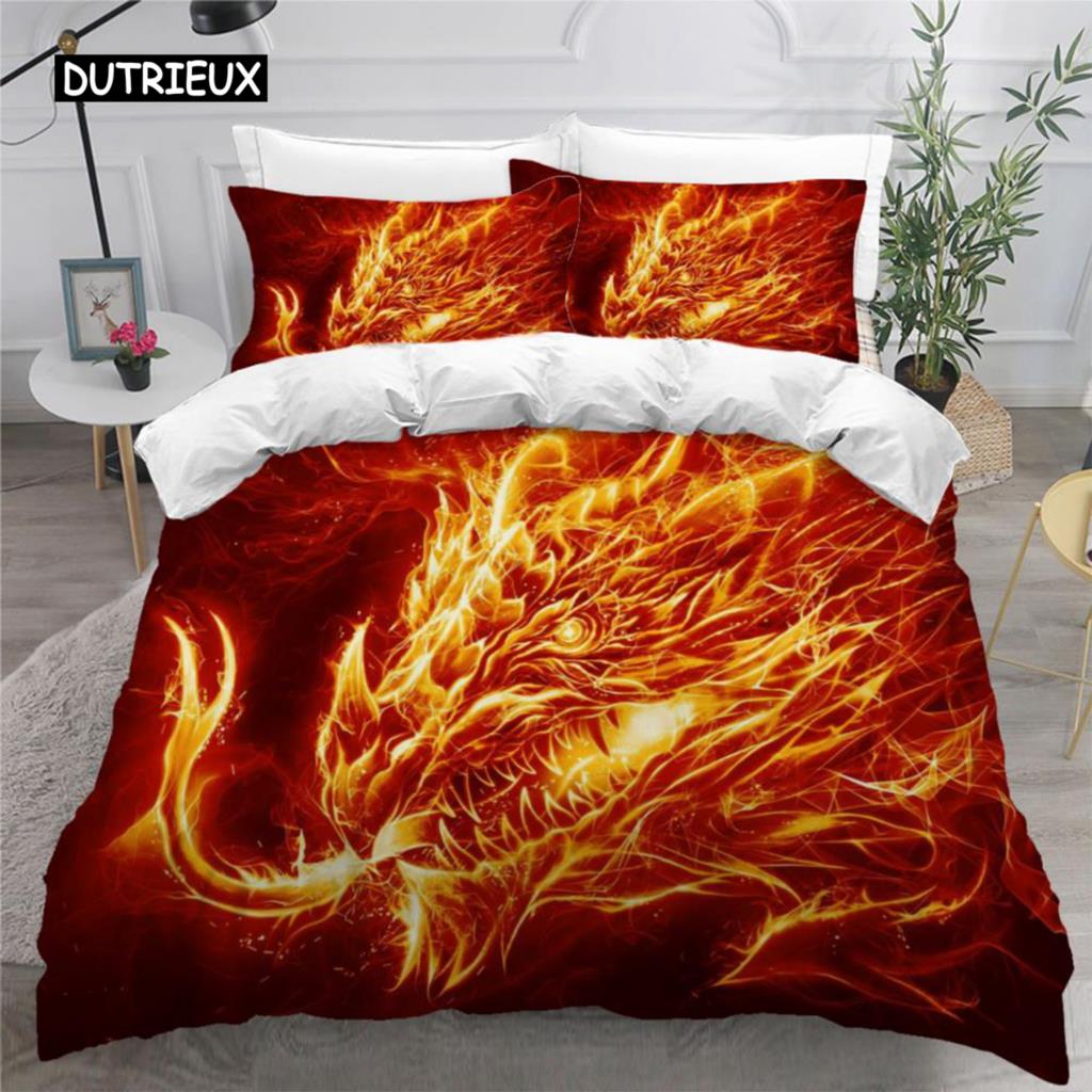 Colorful Flame Duvet Cover 3D Cool Fire Bedding Set for Kids Girls Soft Microfiber Quilt Cover with Zipper Closure