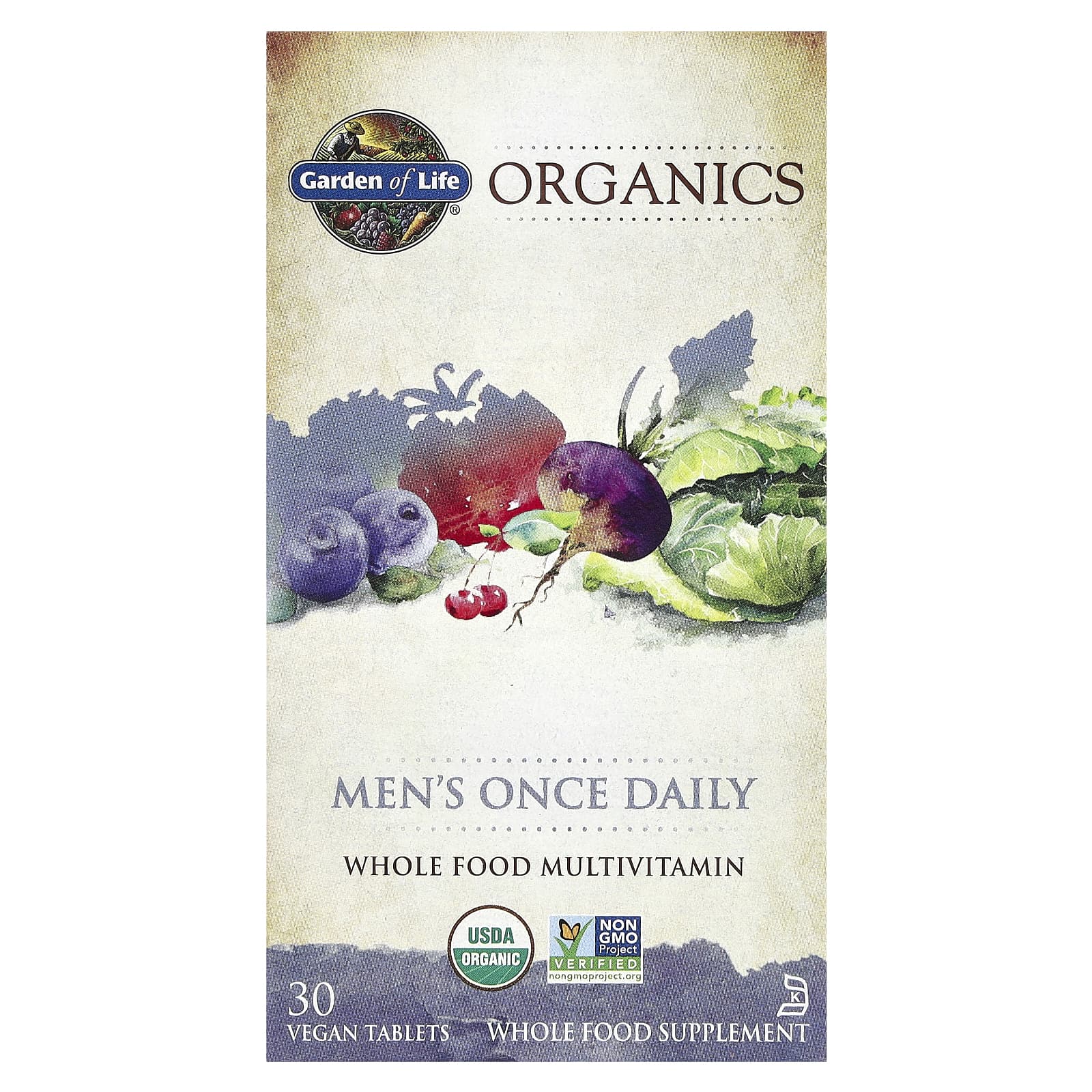 

Organics, Men s Once Daily, Whole Food Multivitamin, Vegan Tablets, 30 Tablets