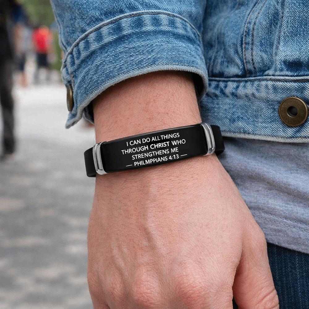 Silicone Material Christian Faith Bracelet Black Stainless Steel Inspirational Bracelet Unisex