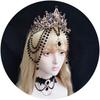 Elegant Gothic Lace Choker Necklace Halloween Vintage Pearl Necklaces with Crown Halloween Victorian Lolita Costume Accessories