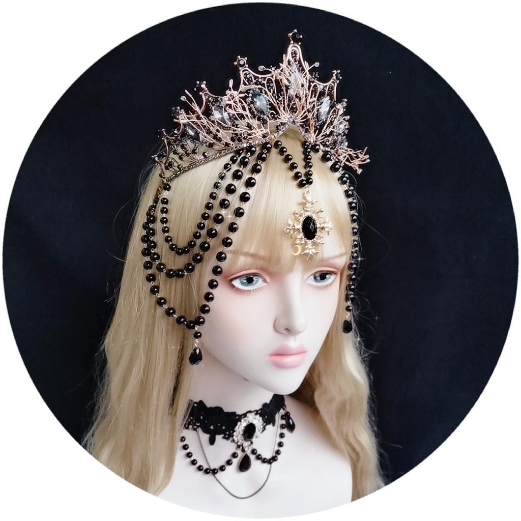 Elegant Gothic Lace Choker Necklace Halloween Vintage Pearl Necklaces with Crown Halloween Victorian Lolita Costume Accessories