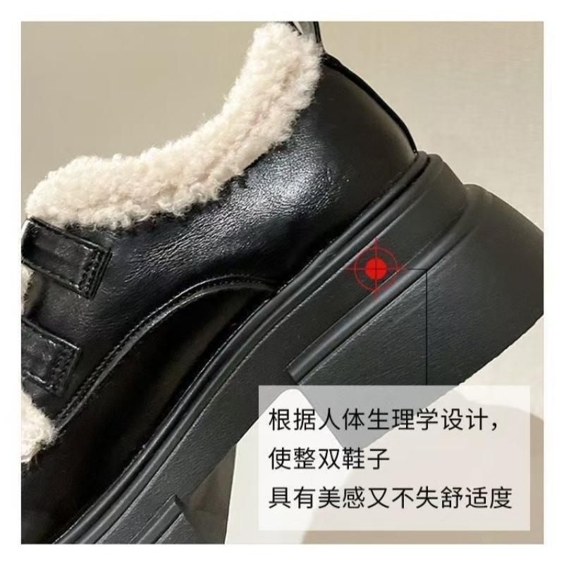 Autumn and Winter British Style Small Leather Shoes for Female  New Student's Japanese Vintage Plush Warm Cotton Shoes for Women