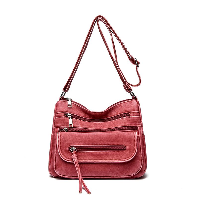 Large Capacity Shoulder Bag Women's Multi-Layer Lightweight Soft Leather Crossbody Bag