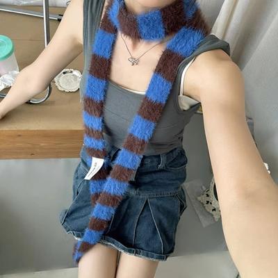 Clothing Accessories Y2 Striped Scarf Knitted Wool Soft Sausage Thin Scarf Warm Neck Scarves Women Men