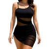 2025 European-American Mesh Tulle Patchwork Bikini Dress: Women's Sexy One-Piece Beach Swimsuit.