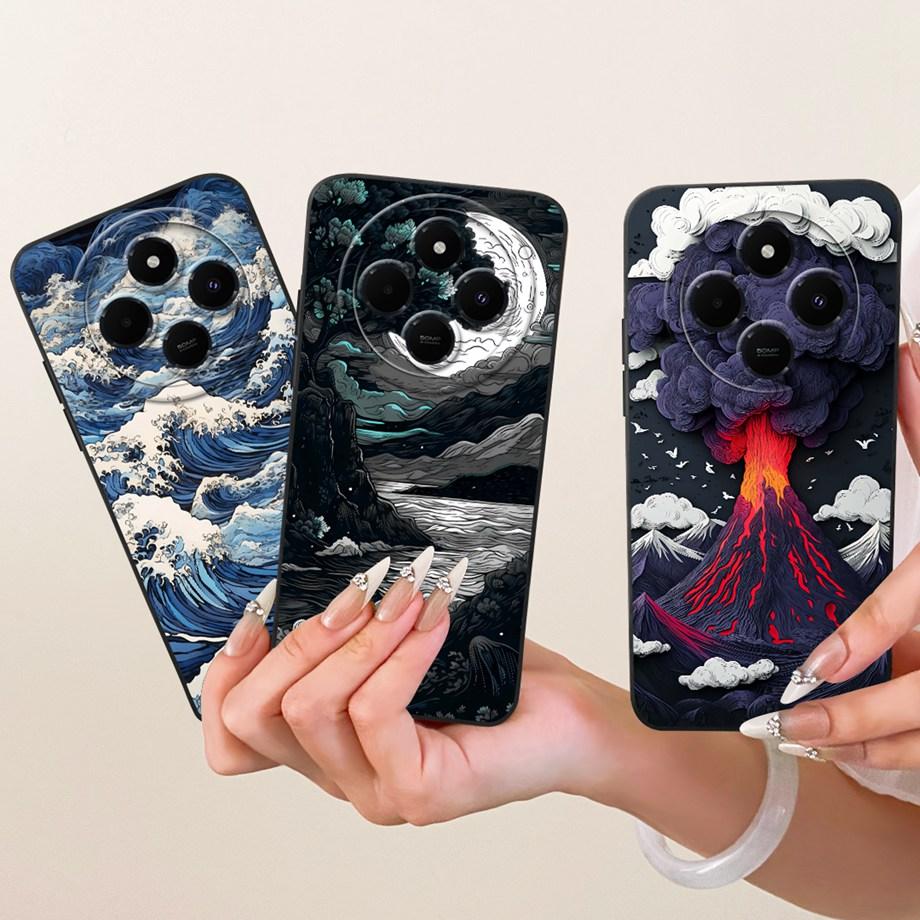 Luxury Fashion Painting Phone Case For Xiaomi Redmi 14C 4G Back Cover Liquid Silicone Soft Bumper For Redmi A4 14R 5G Poco C75