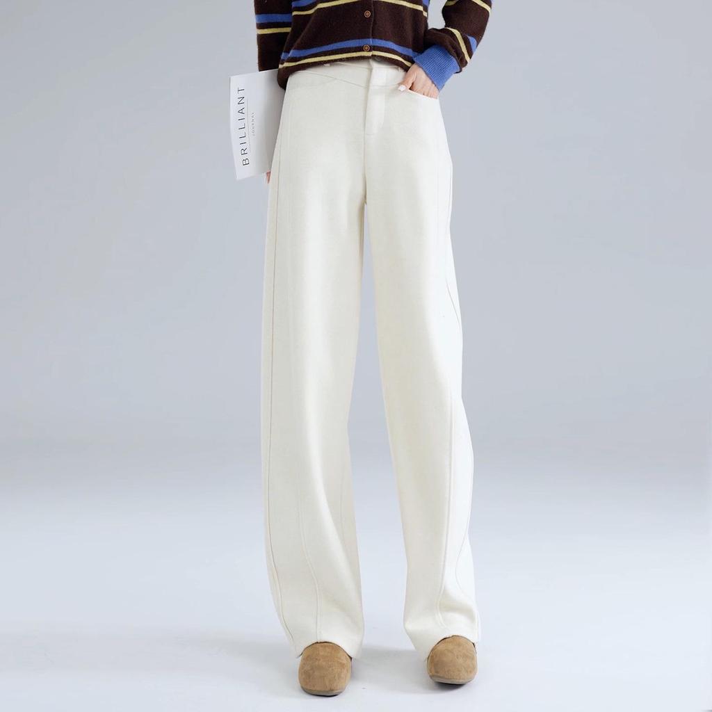Elegant Minimalist High-Waisted Wool Wide-Leg Pants for Women - Autumn/Winter 2025 Collection