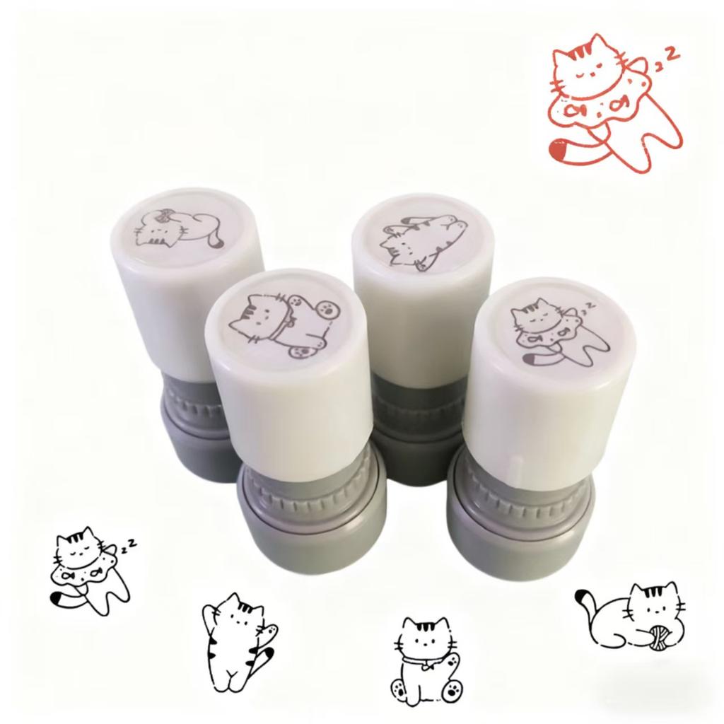 4pcs Cute Cartoon Cat Stamp Set - Fun Cartoon Cat Design Stamps for Crafts and Scrapbooking Decorations,Photosensitive Seal
