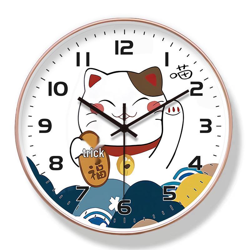 8-inch Lucky Cat Silent Wall Clock for Living Room Decoration