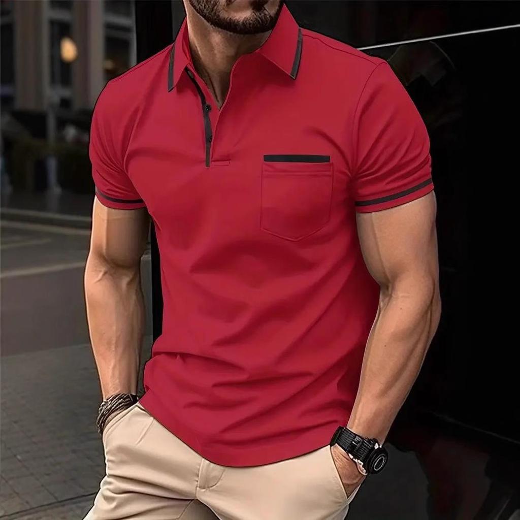 2025 Color Block Tasche Herren Sommer Casual Polo Sweatshirt