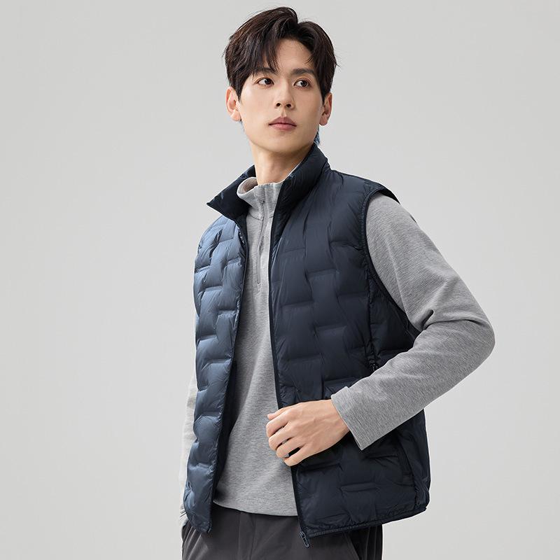 Men's Lightweight Down Vest - Autumn/Winter Stand Collar Gilet with White Duck Down Inner Layer. Short, Sleeveless Jacket.