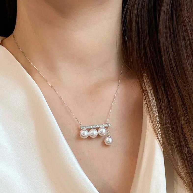 Aurora Flawless 7.5-8mm Round Pearl Necklace with Sterling Silver & Wood Pull-out Pendant