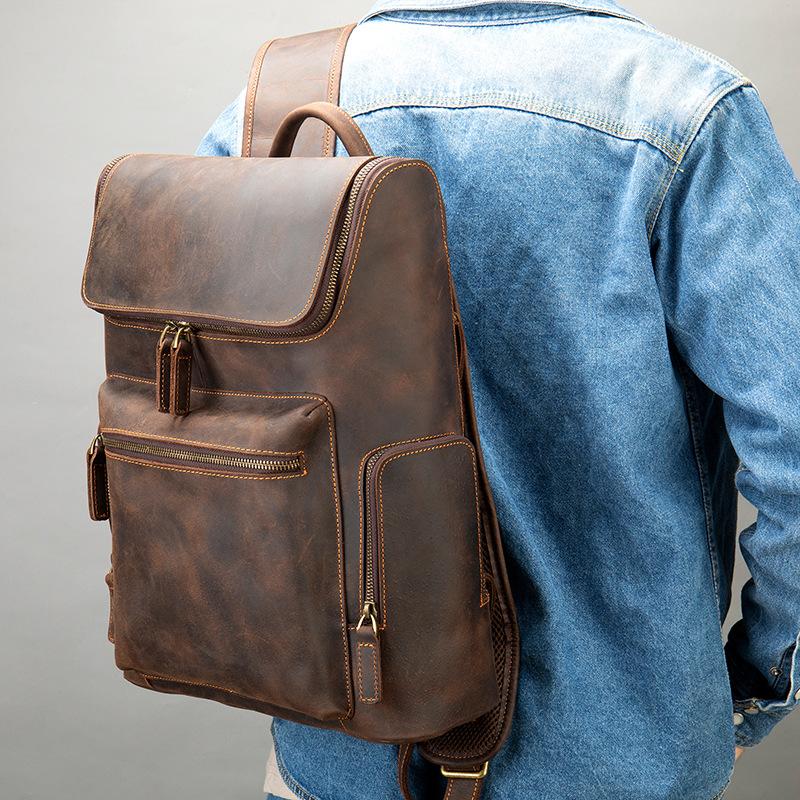 Men's Backpack Genuine Leather Travel Bag Laptop Bag Daypack luxury Designer Leather Backpack Vintage Fashion Bagpack Bag