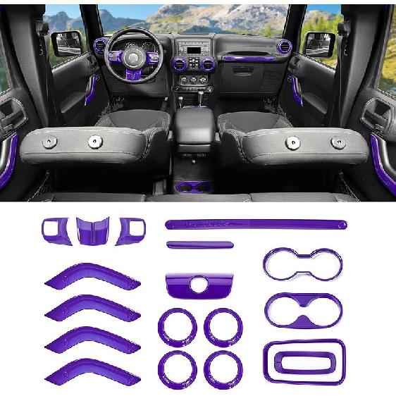 18PCS Full Set Interior Trim Kit For Jeep Wrangler JK JKU 2011-2018 4 Door,Center Console Door Handle Side Outlet Cup Holder Gear Cover Trim (Purple)