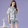 Summer Pastoral Bird Ice Silk Pajamas Women'S Short-Sleeved High-End Loungewear Can Be Worn Outside The Suit