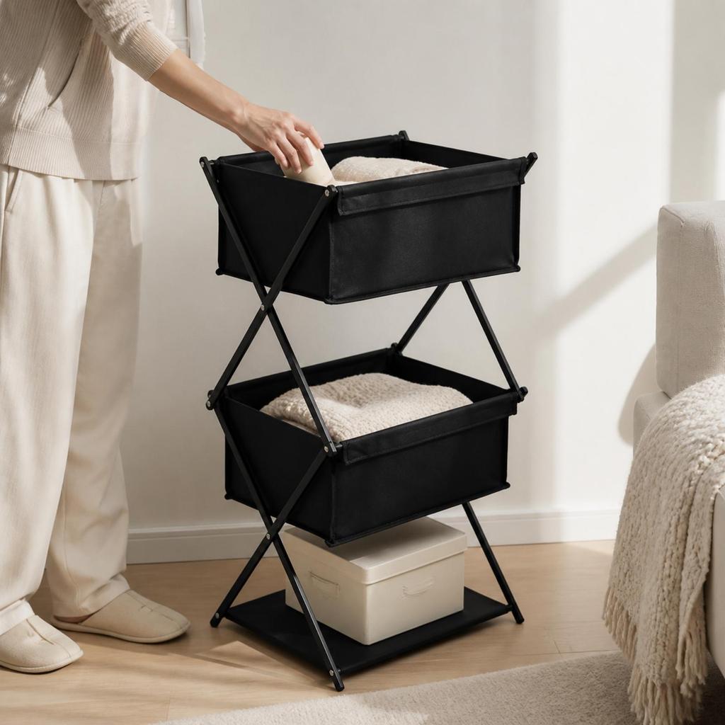 X-Style Folding Storage Rack Open-Shelf Multi-Level Space-Saving