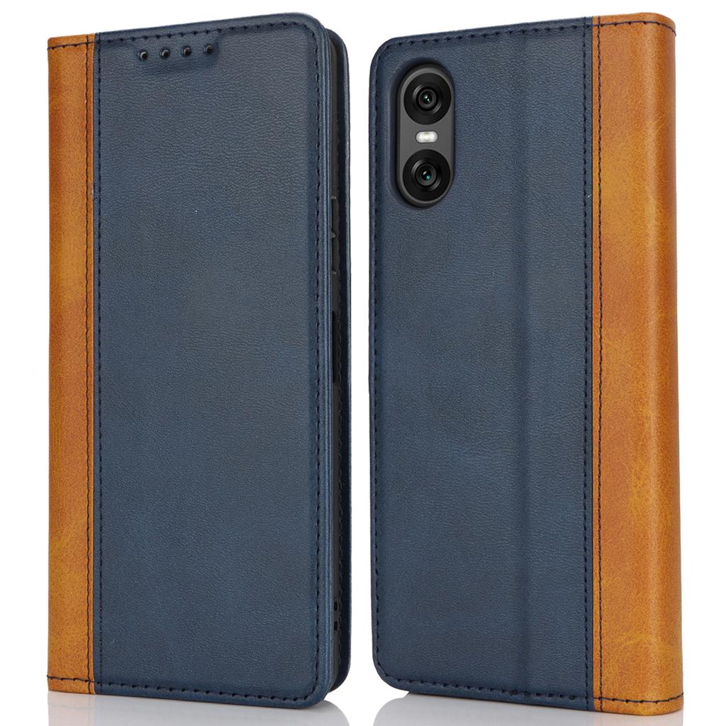 For Sony Xperia 10 VI Case Calf Texture 3 Card Slots Color Splicing Leather Phone Cover