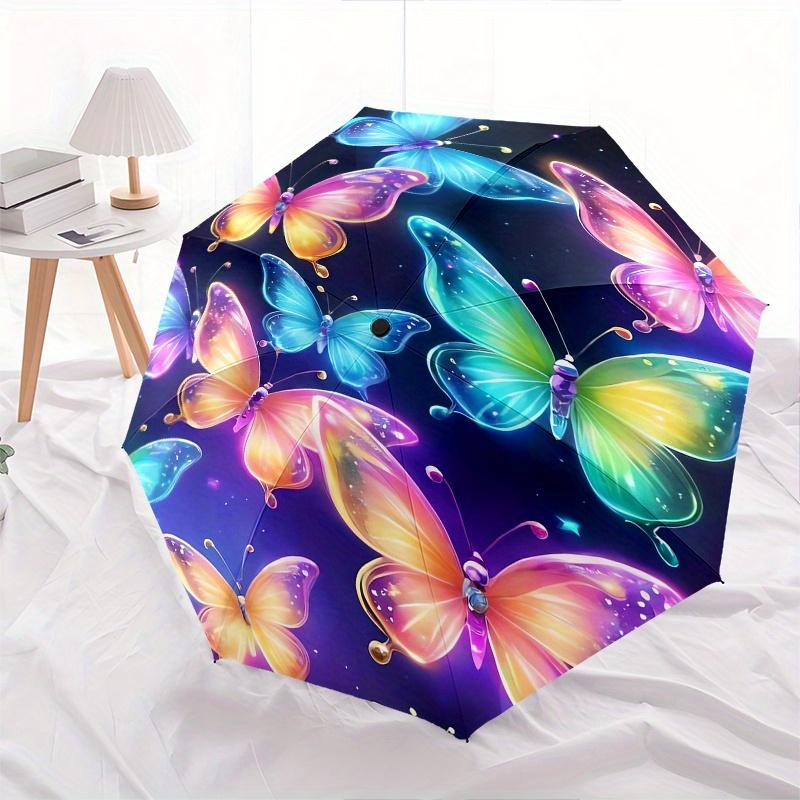 Paraguas Plegable Automático de 8 Varillas Tema Mariposa Fantasía, Diseño Compacto y Portátil, Un Regalo Perfecto para Cumpleaños, Navidad o Negocios