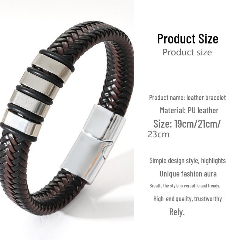 Retro Anti-static Stainless Steel & PU Leather Magnetic Weave Bracelet for Men