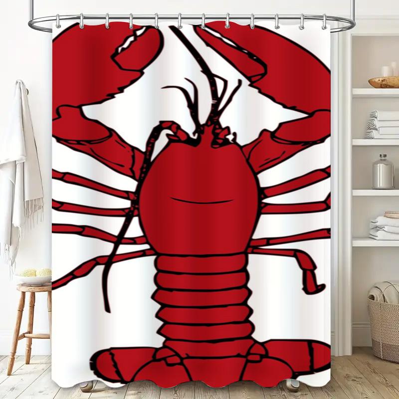 Red Lobster Print Shower Curtain Bathroom Decor For Kids Bathrooms Waterproof Home Textiles Fabric Customizable Water-Saving Des