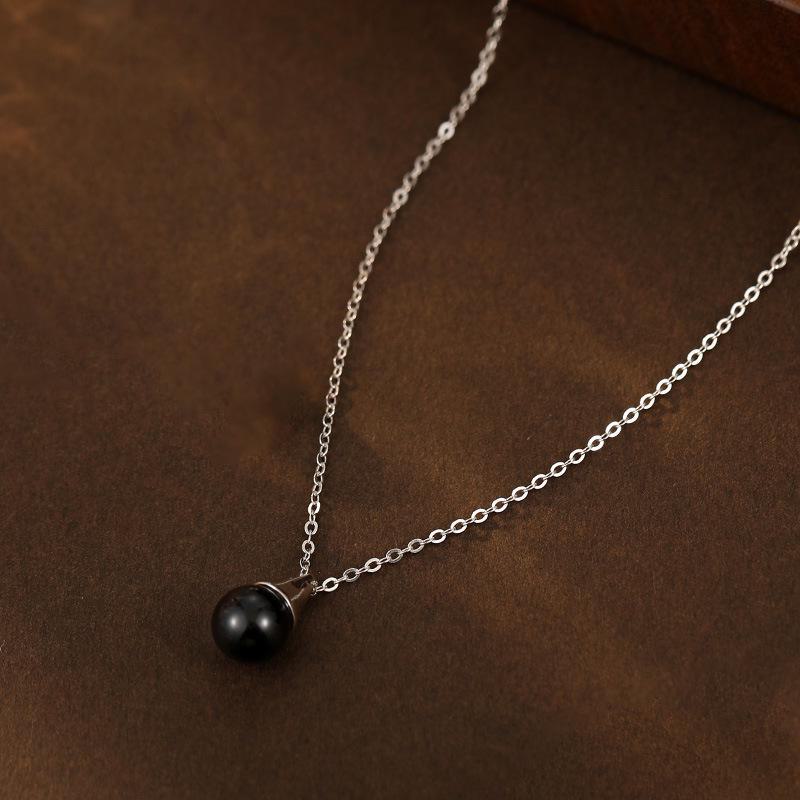 

Ожерелье из черного агата Banyan Tree S925 Silver Water Drop Pearl - корейская простая цепочка для ключицы для женщин Onyx NS3072 чёрный