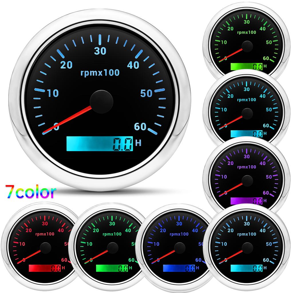 3000/4000/6000/7000/8000 RPM 85mm Tachometer with 7 Color Backlight for 1-10 Cylinder Petrol Diesel Car Boat Tacho Gauge