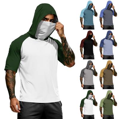 Men's Summer Camouflage Gradient Drying Short-sleeved T-shirt, Sun Clothing, Fishing, Fitness, Sports, Hooded Short-sleeved Shirt