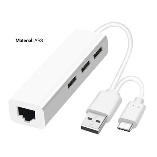 USB Hub Driver Free Data Transfer Portable USB Type-C to RJ45 Ethernet Network Hub Adapter for Computer