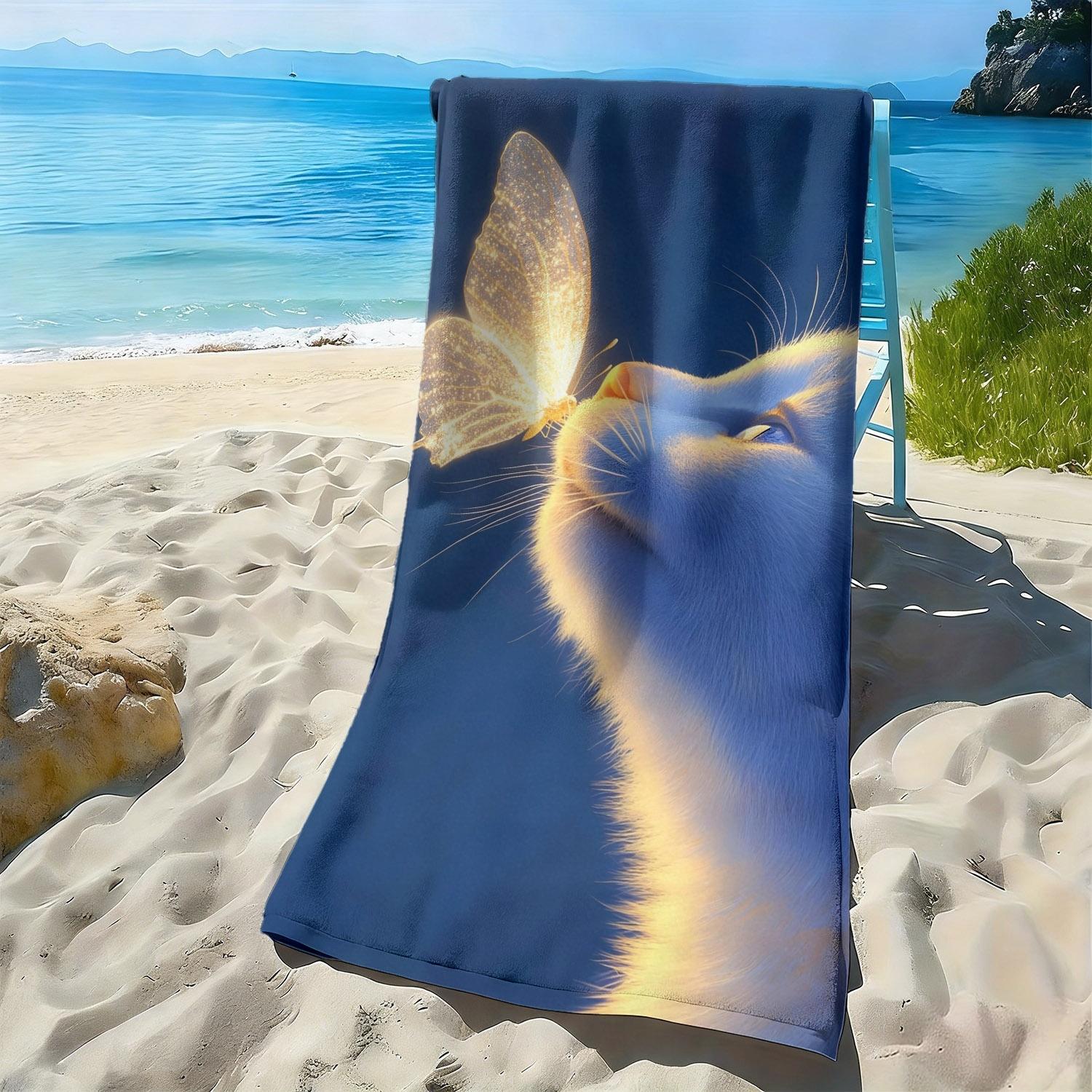 

Dreamy style cats and butterfly patterns polyester microfiber beach towel is highly absorbent, suitable swimming beach outings W30*H60(CM)