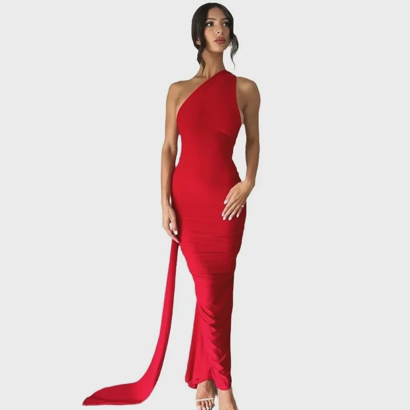 2024 Summer European & American Style Women's Backless Pleated Slim Dress