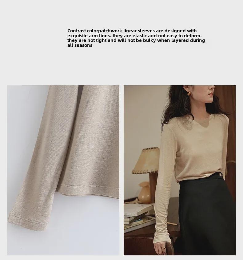 Luxury Tencel Wool Soft Long-Sleeve Slim-Fit Round Neck T-Shirt for Women - 2024 Autumn Collection