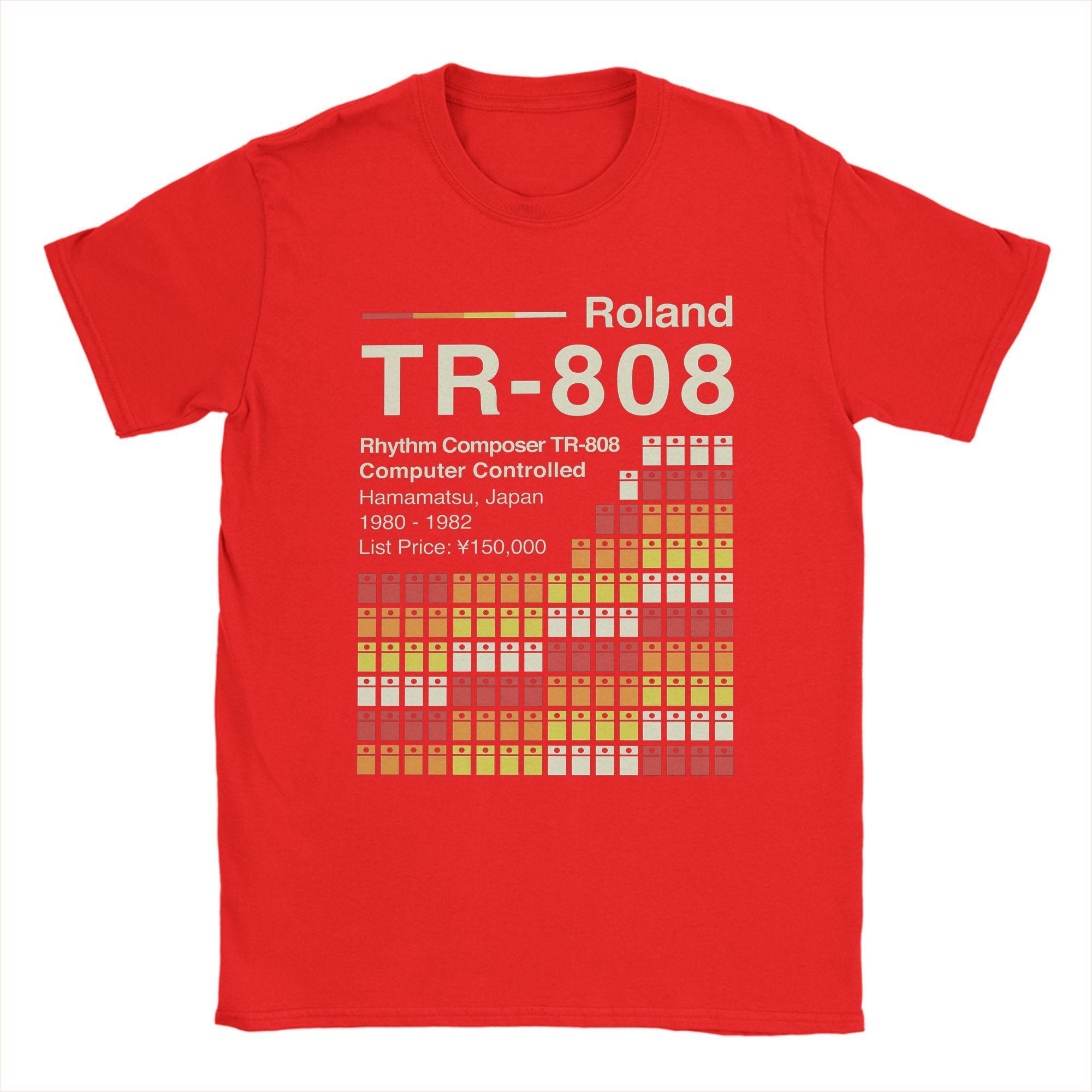 The best product for you TR 808 Horizontale Roland T-shirts Heren Katoen Vintage T-shirts Ronde Hals T-shirts Korte Mouw Tops Zomer L rood