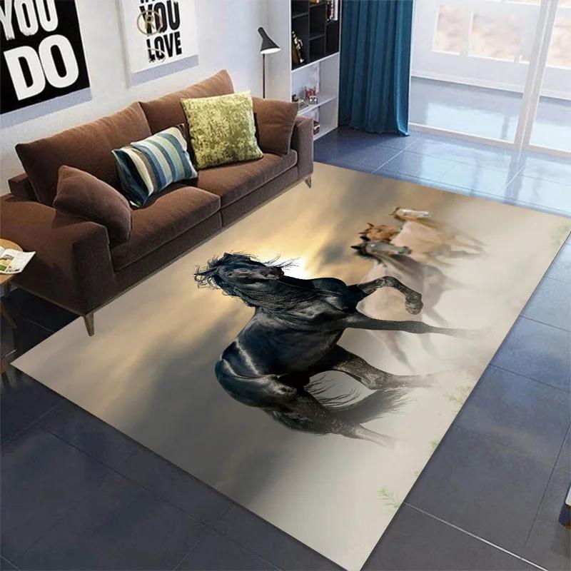 3D Printed Horse Carpets Kids Bedroom Large Animal Area Rugs for Living Room Anti-slip Child Game Soft Floor Mat Home Decoration
