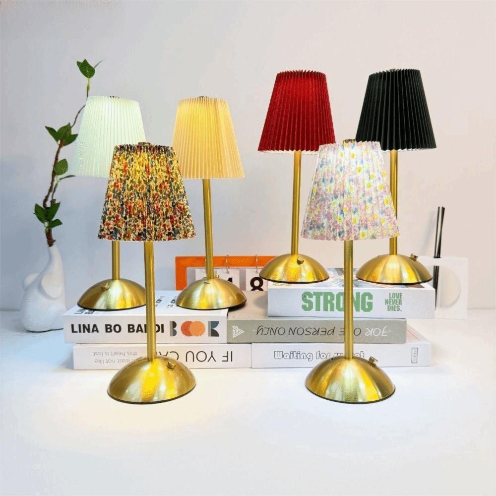 Pastoral Style Touch Bedside Lamp Fabric Shade Bedside Ambient Light LED Night Light  Restaurant