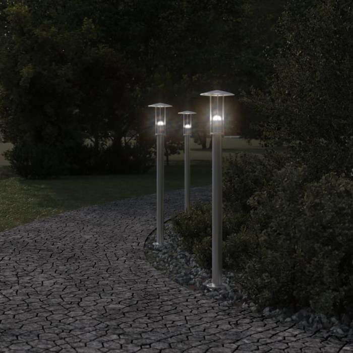VidaXL Outdoor Floor Lamps 3 Pcs Silver 100 Cm Stainless Steel, Outdoor Ground Lighting, Ground Lighting of 4006352